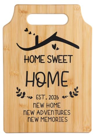 Cadeaux de Pendaison de Crémaillère 2026, Planche à Découper en Bambou Décorative pour Meilleur Ami, Couple, Famille, Idées de Cadeaux de Pendaison de Crémaillère pour Nouvelle Maison (31,5x21,5 cm)