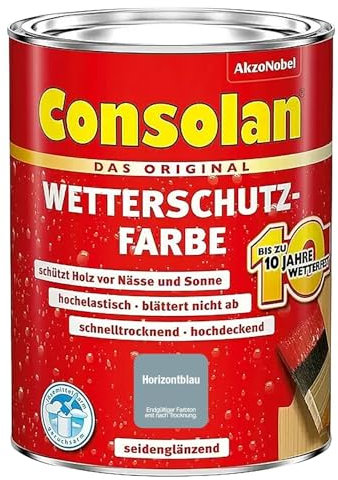 Consolan Wetterschutzfarbe, Deckender Holzschutz für Außen, Horizontblau, 750 ml