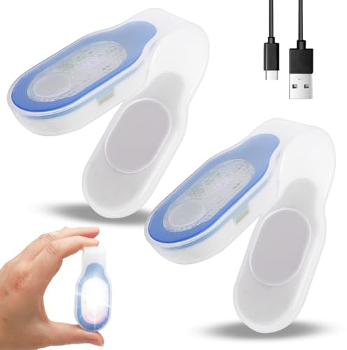 RANJIMA LED Clip Lampe 2er Set, USB aufladbar mit Magnet & 3 Lichtmodi | Wiederaufladbarer Akku, praktischer Clipverschluss, ideal für Joggen, Camping und Krankenpflege