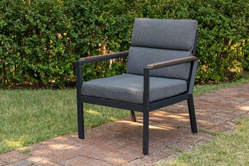 Gardissimo Luxus Aluminium Nonwood Dining Loungesessel Nara Oak, Anthrazit | Wetterfest, Rostfrei, 120 kg Belastbar