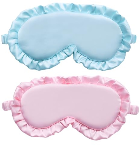 2 Stück Seiden-Schlafmaske, Augenmaske zum Schlafen, Augen-Schlafschutz für Yoga-Reisen, blockiert Licht (Rosa und Blau)