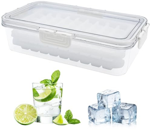 3 Tier Stackable Leakproof Ice Cube Tray with Lids - Large Square Ice Cube Maker 108 Pcs Ice Cubes, PET Food-Grade Freezer Containers, Odor-Proof Seals for Easy Storage (Icebox)