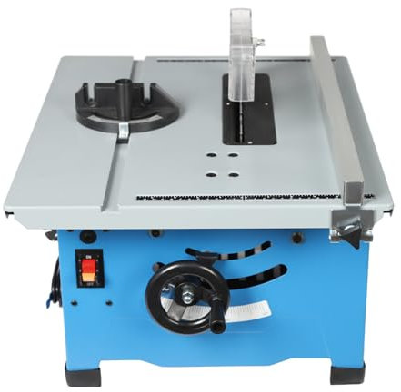 Sierra de mesa eléctrica azul, sierra de mesa multifunción, capacidad de carga de 50 kg, para uso doméstico, bricolaje personal, procesamiento de madera 37,5 x 28,5 cm