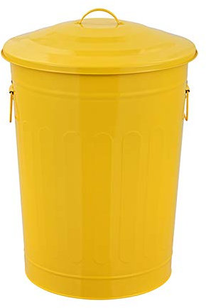 CAFIEDR Contenedor de Basura para Exteriores, Redondo, de Metal, sin Tapa, para clasificación, de 16.9 galones, con Tapa, 6 Colores, Grande, Color Amarillo