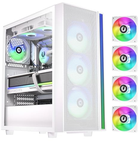 BitFenix Fang Mesh 4 ARGB Fans, High Airflow PC Gaming Case White, GPU Support 360mm, 240 Top/360 Front AIO Support, 4+4 Controller (LED/PWM System) Temper Glass Aura SYNC/Mystic Light/RGB Fusion 2.0