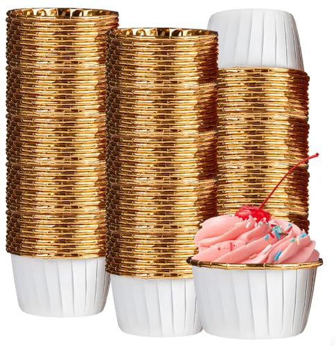 Cupcake Cases, 150 PCS Foil Metallic Cupcake, Cake Muffin Liners Greaseproof Foil Baking Cups Paper Wrappers Greaseproof Cup for Birthday Wedding Party(White)