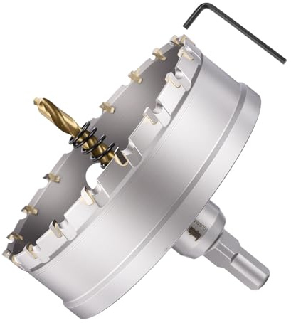 METALLIXITY Kit de scie-cloche en carbure de tungstène avec foret central, clé hexagonale et ressort – pour métaux durs, tôles en acier inoxydable, tubes carrés, fibre de verre, argent 100 mm