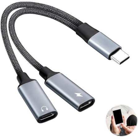 USB C Splitter, 2 in 1 Type C Headphone Jack Adapter USB Type C Splitter 2 Port for Charing and 3.5mm Headphone Data Transfer Compatible with Most Smartphones and More Type C Devices