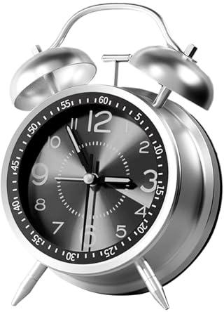 Penlimly Reloj despertador clásico analógico de escritorio, reloj despertador de metal recargable con doble campana para dormitorio, viajes, baño, niñas, adolescentes y niños
