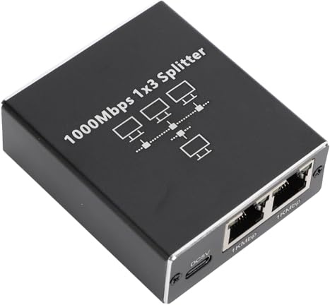 ZASCHMOY Adattatore Gigabit Ethernet Splitter da 1 a 3 con Alimentazione USB - Interruttore di Rete LAN da 1000 Mbps Ad Alta velocità per Cat 6 7 8 Cavi, Compatto e Portatile