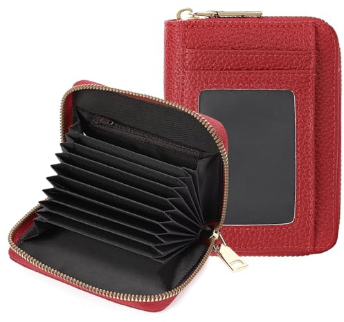 GAEKEAO Petit Portefeuille Femme en Cuir, Porte Carte avec Protection RFID, avec Fermeture éclair, Petit Porte Monnaie Femme avec 11 Compartiments et Fenêtre pour Carte D'identité