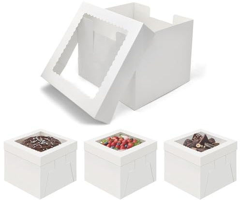 Omnikryp 3 Pezzi Scatole per Torte, 25.4 x 25.4 x 20.3 cm, Scatola Cartone per Torta con Finestra, Scatola per il Trasporto di Torte, per Pasticcini