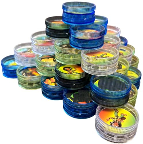 S STUARTS DIRECT LIMITED 28x Plastic Herb Grinders | TWENTY EIGHT 2 Part Magnetic Grinder (30mmx15mm) Sharp Shark Teeth, 2 Piece Random Assorted Colours, Portable and Pocket Size, Smell Proof Airtight