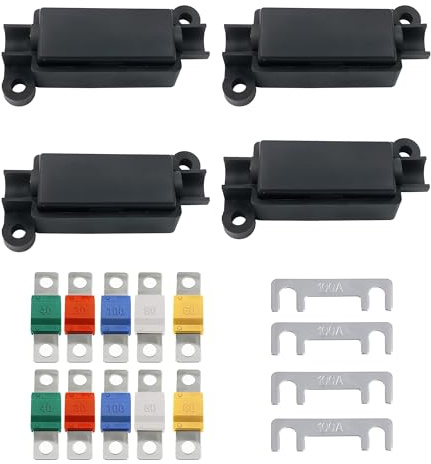 4 PCS Midi Fuse Holders Kit, 10 PCS Mega Fuses 32V 30A-100A Inline Set