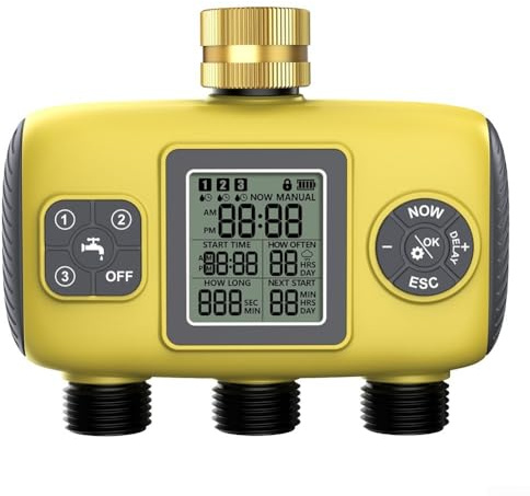 Autilyshop Minuteur automatique de jardin avec trois prises indépendantes - Construction en ABS et métal - Facile à programmer pour une irrigation efficace des pelouses, jardins et pots