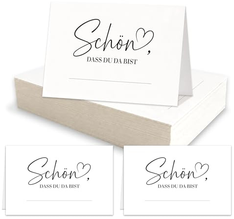 Tischkarten 50 Stück für Hochzeit – Namenskarten Platzkarten 8,5 x 5,5 cm, Beschriftbare Tischkarten für Geburtstag, Taufe, Kommunion, Konfirmation, Party & Feier (Weißes Minimal Design)