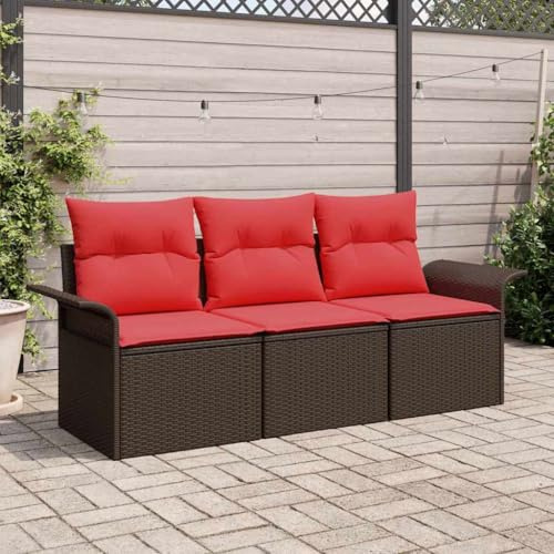 PUGYNBK Poly-Rattan Sofa Set 3 Pieces Braun Rot