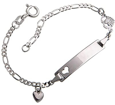 Silberketten-Store Baby- & Kinder ID Armband mit Herz & Anhängern inkl. Gravur & Geschenksäckchen I aus 925 Silber gefertigt I nickelfrei für Allergiker geeignet I 10 Schriftarten