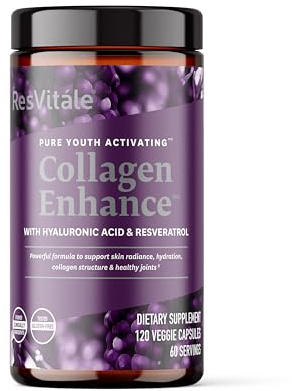 ResVitále Collagen Enhance - Beauty Supplement with Hyaluronic Acid & Resveratrol - 120 Capsules
