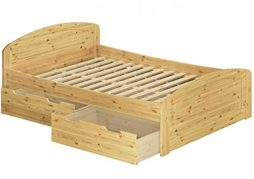 Erst-Holz®Funktionsbett Doppelbett 3 Bettkasten Rollrost 160x200 Seniorenbett Massivholz Kiefer 60.50-16