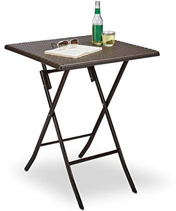Relaxdays Mesa Terraza Plegable Bastian, Cuadrada, 74x61,5x61,5 cm, Efecto Ratán, para Exterior, Mesita Jardín, Marrón