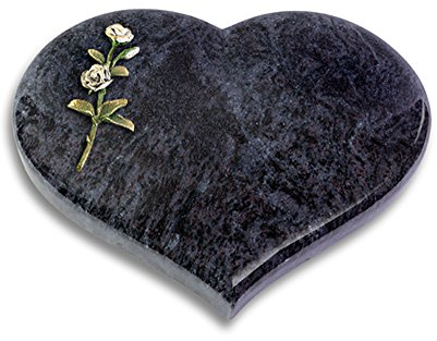 Grabplatte, Grabstein, Grabherz, Urnengrabstein Modell Coeur 40 x 30 x 7 cm Orion-Granit, poliert inkl. Gravur (Bronze-Color-Ornament Rose 8)