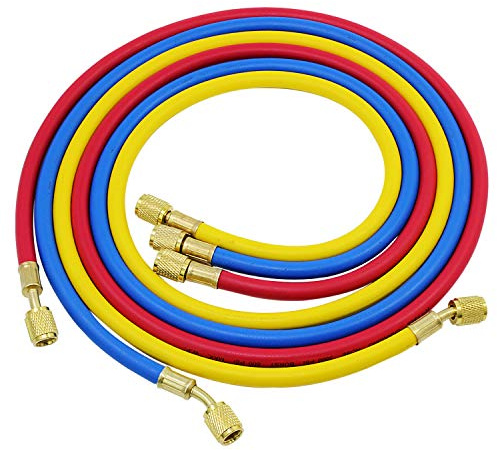 HSEAMALL - R134A - Mangueras y adaptador de manguera para carga de aire acondicionado de coche, 3 colores, manguera para carga de refrigerante, 3 unidades