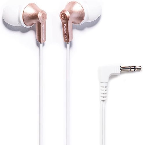 Panasonic ErgoFit RP-HJE120-N - Auricolari in-ear cablati, con suono dinamico e chiarissimo e cuscinetti ergonomici su misura (S/M/L), jack da 3,5 mm, per telefoni e computer portatili (oro rosa)