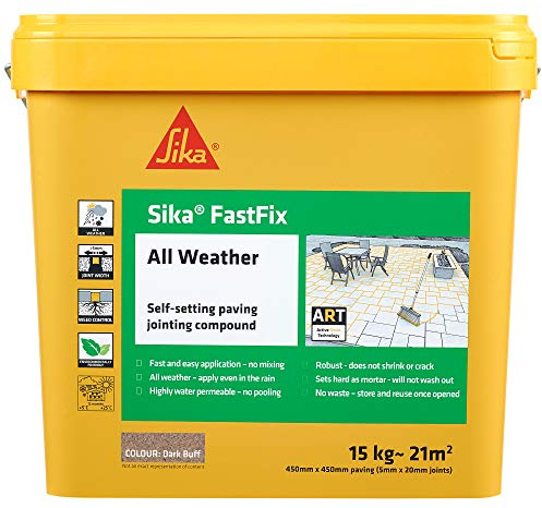 Sika – FastFix All Weather Self-Setting Paving Jointing Compound – Ready to Use – No Mixing Required – Dark Buff – 15kg – 21 sq. m