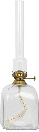 Petroleumlampe SQUARE, viereckiger transparenter Glasbehälter 9 x 9 cm, Inhalt 0,85 l, Leuchtdauer ca. 58 Std., Altmessing-Brenner, Höhe 33 cm, Gewicht 0,78 kg
