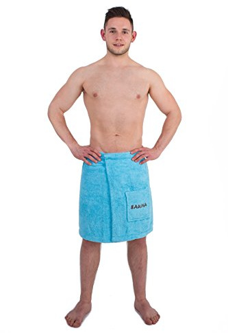 Julie Julsen Toalla para sauna para hombre (50 x 150 cm, cierre de velcro y goma elástica, 100% algodón), color azul claro