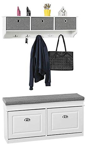 SoBuy Mueble recibidor Zapatero con Perchero,Gris+Blanco, FSR64-W+FRG282-W,ES (Zapatero+Perchero)