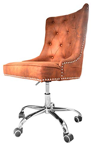 Riess Ambiente Höhenverstellbarer Bürostuhl Victorian Vintage Hellbraun mit Armlehne und Ziersteppung Schreibtischstuhl Drehstuhl Chefsessel