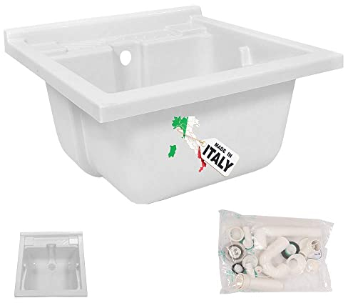 Lavatoio - Pilozzo BIANCO, ALTA RESISTENZA per esterni, materiale di prima scelta e stampo uniforme senza punti deboli, sifone IN REGALO, lavabo per lavanderia. Escelsior (TAGLIA L60 x P50)