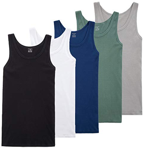 TUUHAW Débardeur Homme Lot de 5 Maillot de 100% Coton Maillot de Corps Noir/Blanc/Gris/Bleu/Olive 3XL