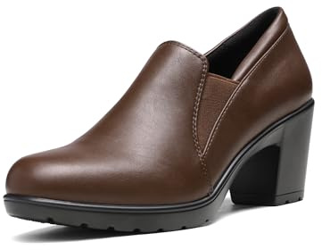 DREAM PAIRS Women's Low Chunky Block Heels Pumps Comfortable Slip-on Heeled Loafers Dress Work Shoes for Office Business LOLA,Size 11,Dark/Brown,DPU214