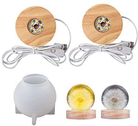 DIY Kugel Silikonformen mit Lampenfassung, 2 Stück LED-Lichter Display-Basis with Ball Runde Silikonform Epoxidharz Formen Runde Kugel Formen Basteln Gießform Kugel Epoxidharz for Kleine Tischlampe