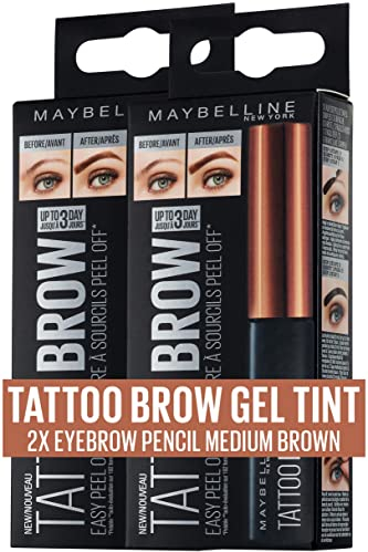 Maybelline New York - Tinte para cejas (2 unidades, 5 ml), color marrón medio