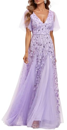 Ever-Pretty Robe de soirée élégante en tulle à manches courtes et décolleté en V - 00734