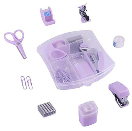 Mini Tacker Kit Bürozubehör Kits – Enthält Mini Stacker, Schere, Heftferner, Heftklammern, Bandspender (purple)
