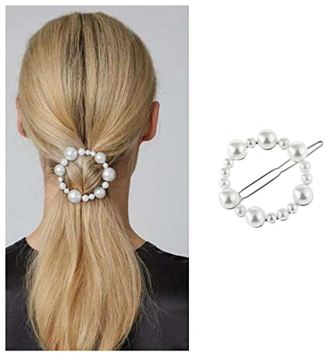 Cimenexe Bohemian Kreis Perle Haarspange Kreis Perle Haarspange Pin Geometrische Perle Haarnadeln Clips Silber Perle Kopfbedeckung Braut Dekorative Hochzeit Haarschmuck Schmuck für Frauen und Mädchen