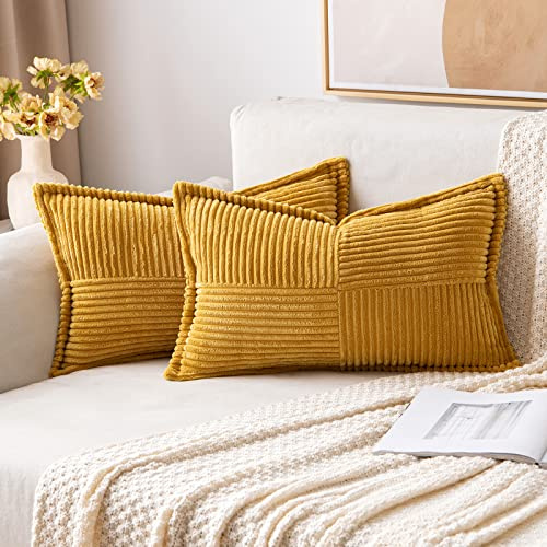 MIULEE Funda de Cojines para Sofá 30x50 cm Funda de Almohada de Corduroy Súper Suave Cojin de Pana a Rayas Decoración Moderna para Sofá Silla Cama Sala de Estar Dormitorio 2 Piezas Cúrcuma