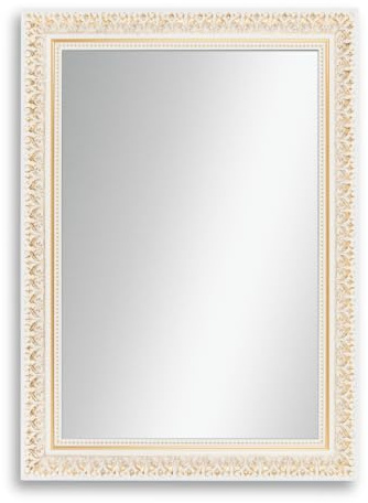 CLAMARO 'Friedrich' Antik Wandspiegel 40x80 cm mit Rahmen | Weiss Gold | Shabby Chic Vintage Barock Spiegel mit Holzrahmen | Barockspiegel inkl. Metall Aufhänger und Montagematerial