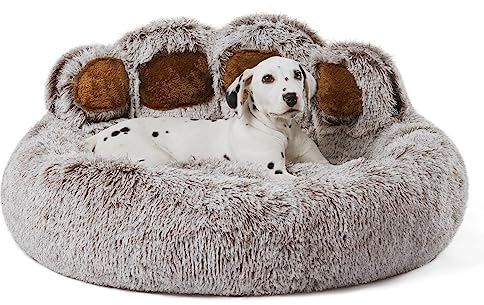 Jiupety Pet Round Hundbädd Med Tass-Form, Lugnande Donut-Hundsäng, Medelstor Storlek Diametern är 81 CM, Bekväm Och Mjuk, Kan Tvättas I Maskin, Dog Bed Cat Bed, Gray