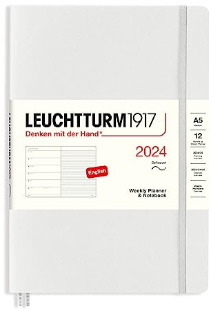 LEUCHTTURM1917 367770 Wochenkalender & Notizbuch Softcover Medium (A5) 2024, 12 Monate, Light Grey, Englisch