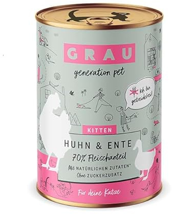 GRAU – das Original – Nassfutter für Katzen - Kitten - Huhn & Ente, 6er Pack (6 x 400 g), getreidefrei, für Kitten