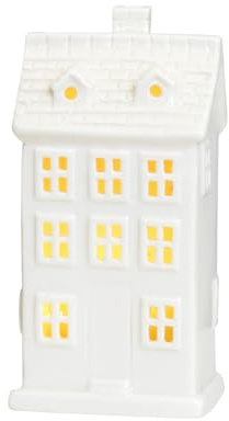 Weihnachtsdorf Beleuchtet Weihnachten Weisse Häuser Nachtlicht,LED Lichthaus Weihnachten Deko,Lichthäuser Keramik Weiß Teelichthalter Windlicht Haus Weihnachtshäuser Weihnachtsdeko (03)