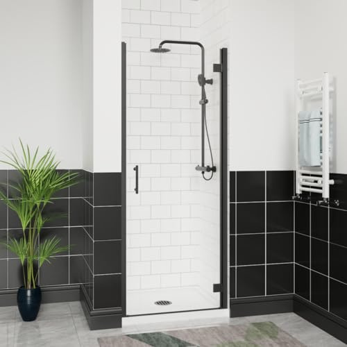 Aquariss 700mm Hinged Shower Enclosure Door Matte Black | Brass Hinges, Stainless Steel Handle, Aluminum Frame, Toughened Easy Clean Glass, Reversible, Wall Adjustment, Seal Strips