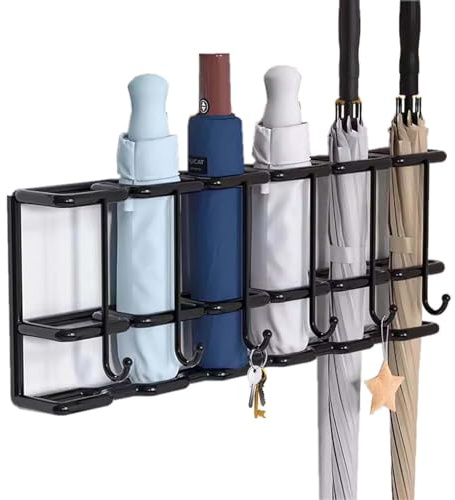 YSUEFIJO Wandmontage Regenschirmständer Halterung, Regenschirmständer aus Metall, Quadratischer Schirmständer für Eingang, Schirmhalter mit Haken, Free Standing Regenschirmhalter Bin, für Haus, Büro