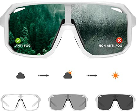 KAPVOE Fahrradbrille Selbsttönend Herren Photochromatic MTB Brille Damen Sportbrille Rennrad Brille Sportsonnenbrillen für Anti-Beschlag Radbrille Radfahren Brille Mountainbike Sonnenbrille K62